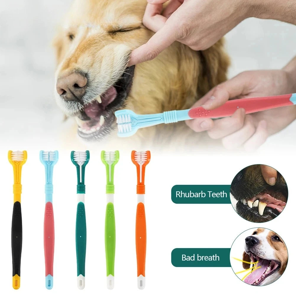 Three Sided Pet Toothbrush Three-Head Multi-angle Toothbrush Cleaning Dog Cat Brush Bad Breath Teeth Care Tool Cleaning Mouth