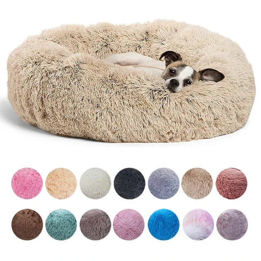 Round Plush Pet Bed for Dogs & Cats, 40–90 cm
